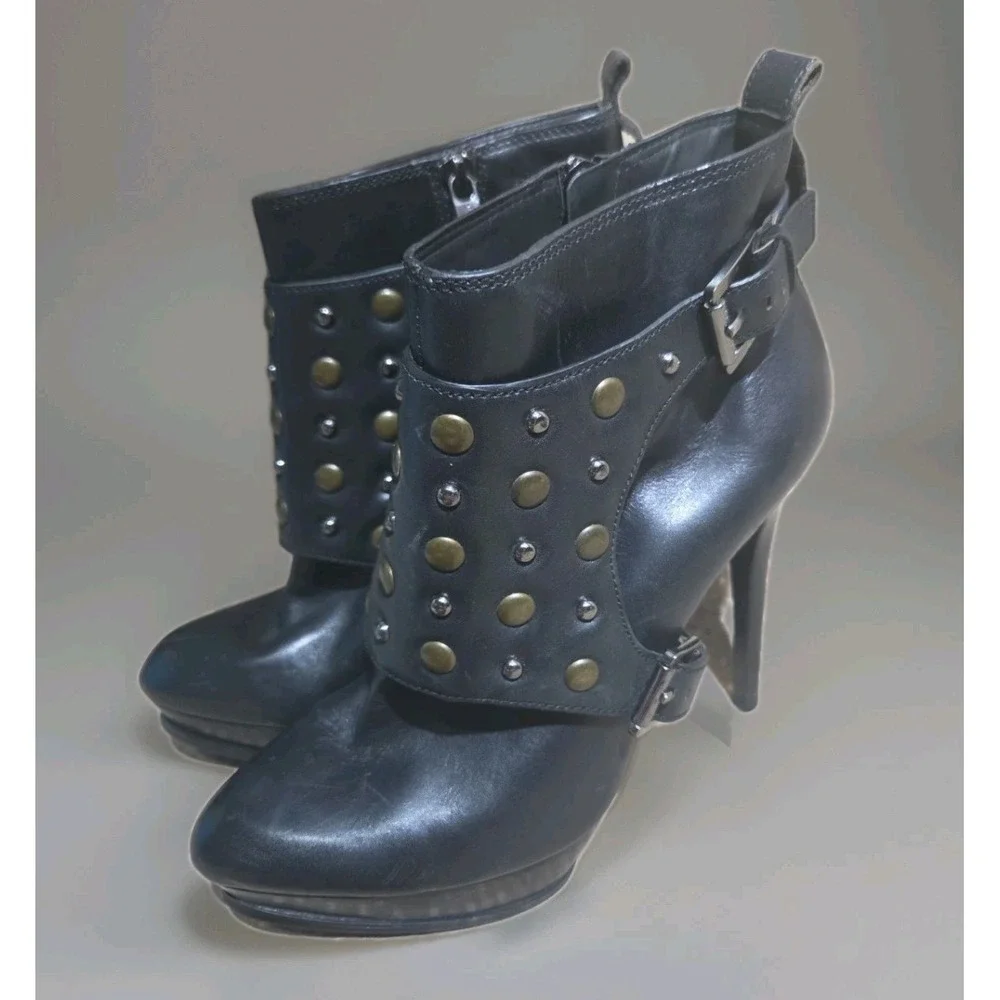 Michael Kors Boot Women 11M Bryn Leather Stud Buckle Side Zip Ankle Moto Rock Ex
